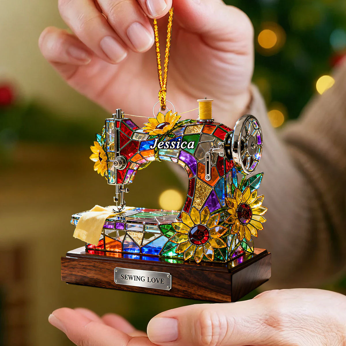Personalized Stained Glass Effect Sewing Machine Themed Ornament - Image 4