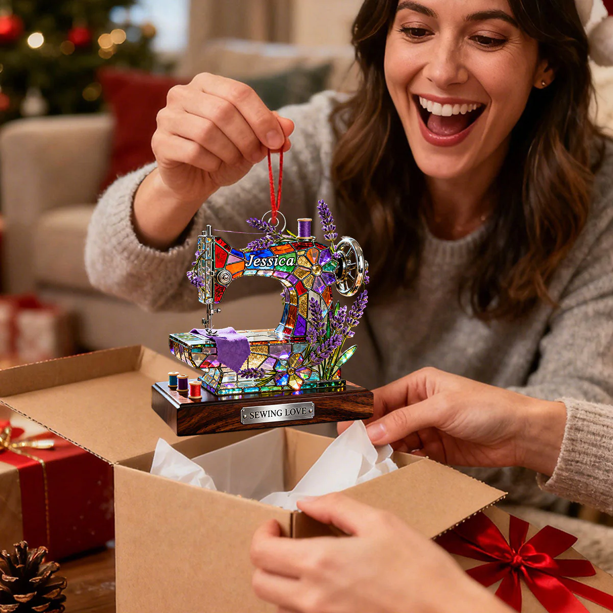 Personalized Stained Glass Effect Sewing Machine Themed Ornament - Image 5