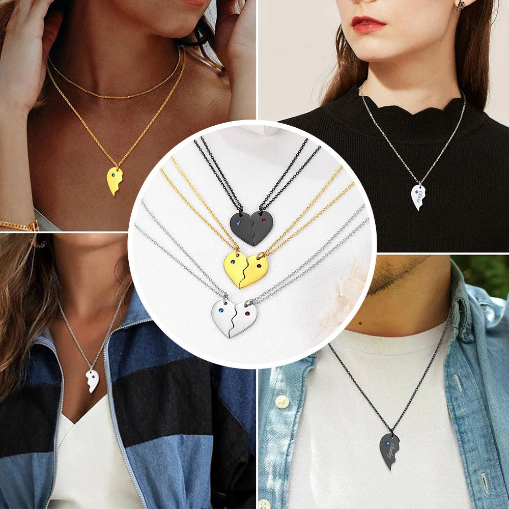 Personalized Stainless Steel Birthstone Heart Necklaces For Couple,Friends - Image 2