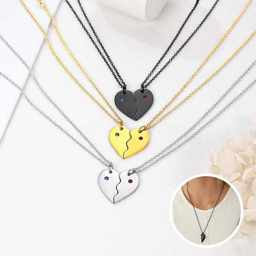 Personalized Stainless Steel Birthstone Heart Necklaces For Couple,Friends - Image 3