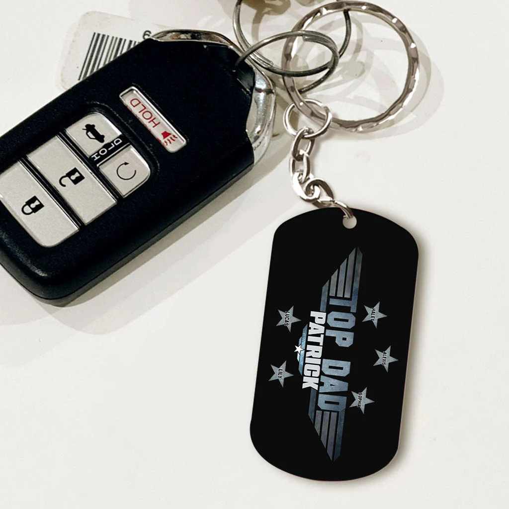 Personalized Stainless Steel Top Dad Keychain - Image 3