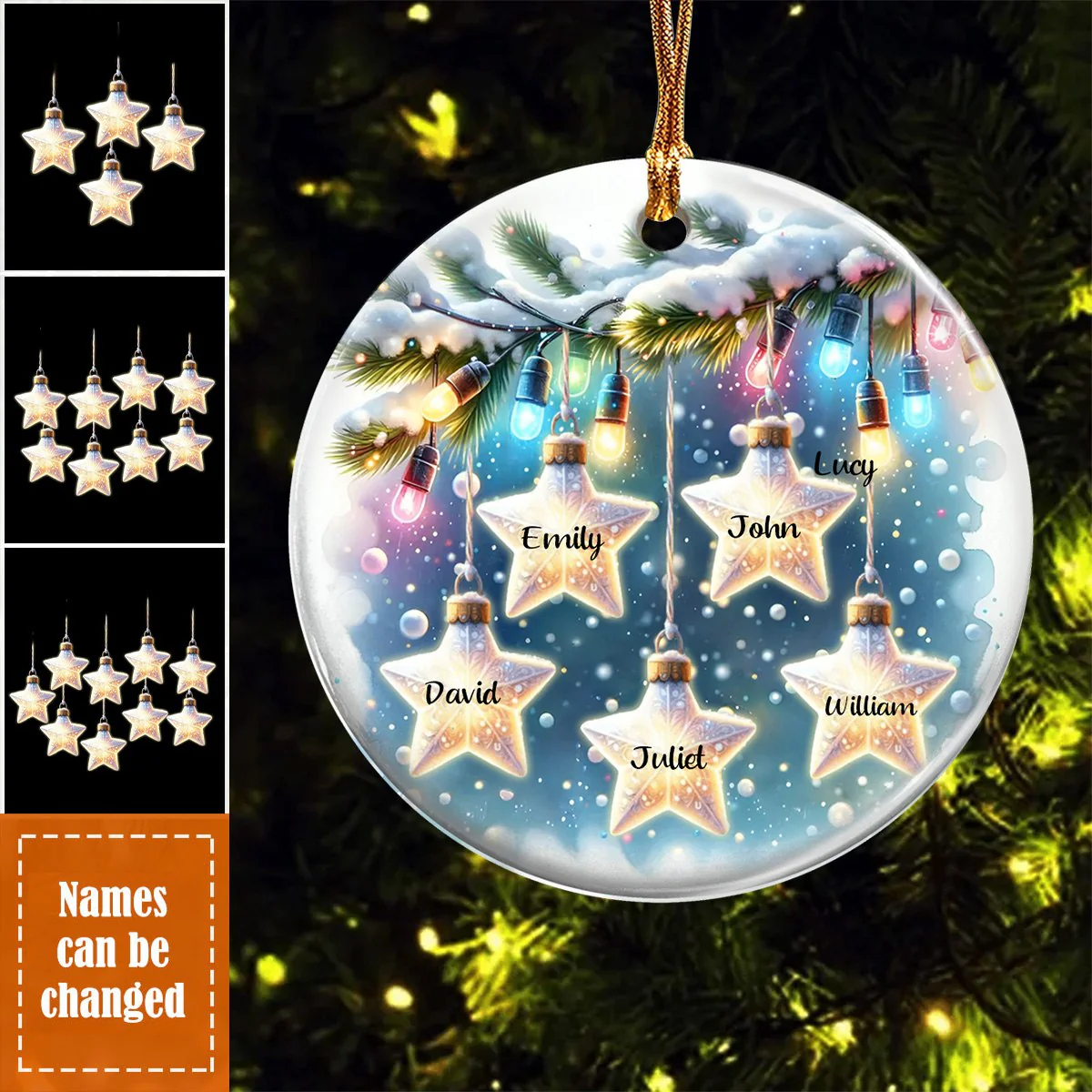 Personalized Star Family Christmas Ceramic Ornament - Image 2