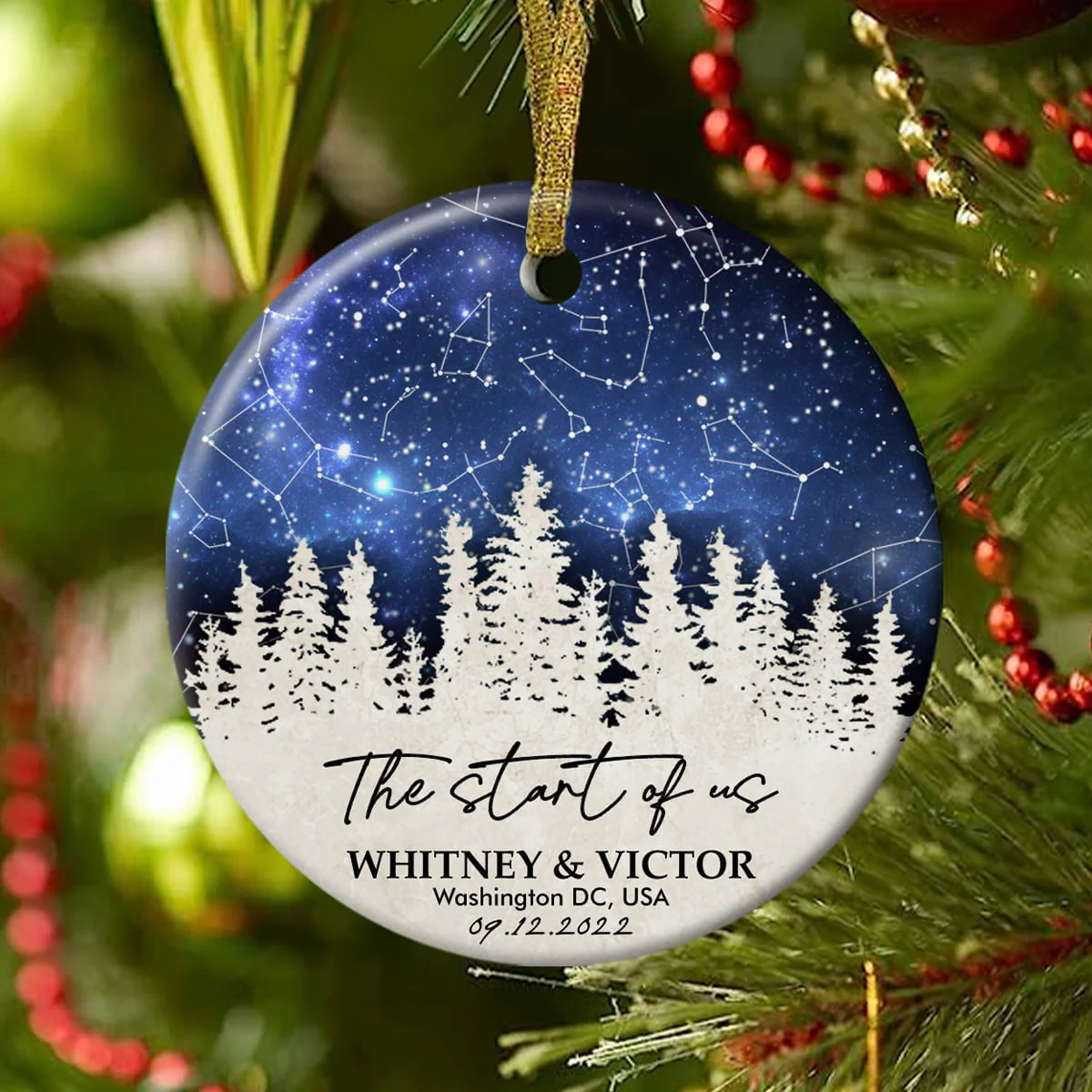 Personalized Star Map Couple Christmas Ceramic Ornament - Image 2