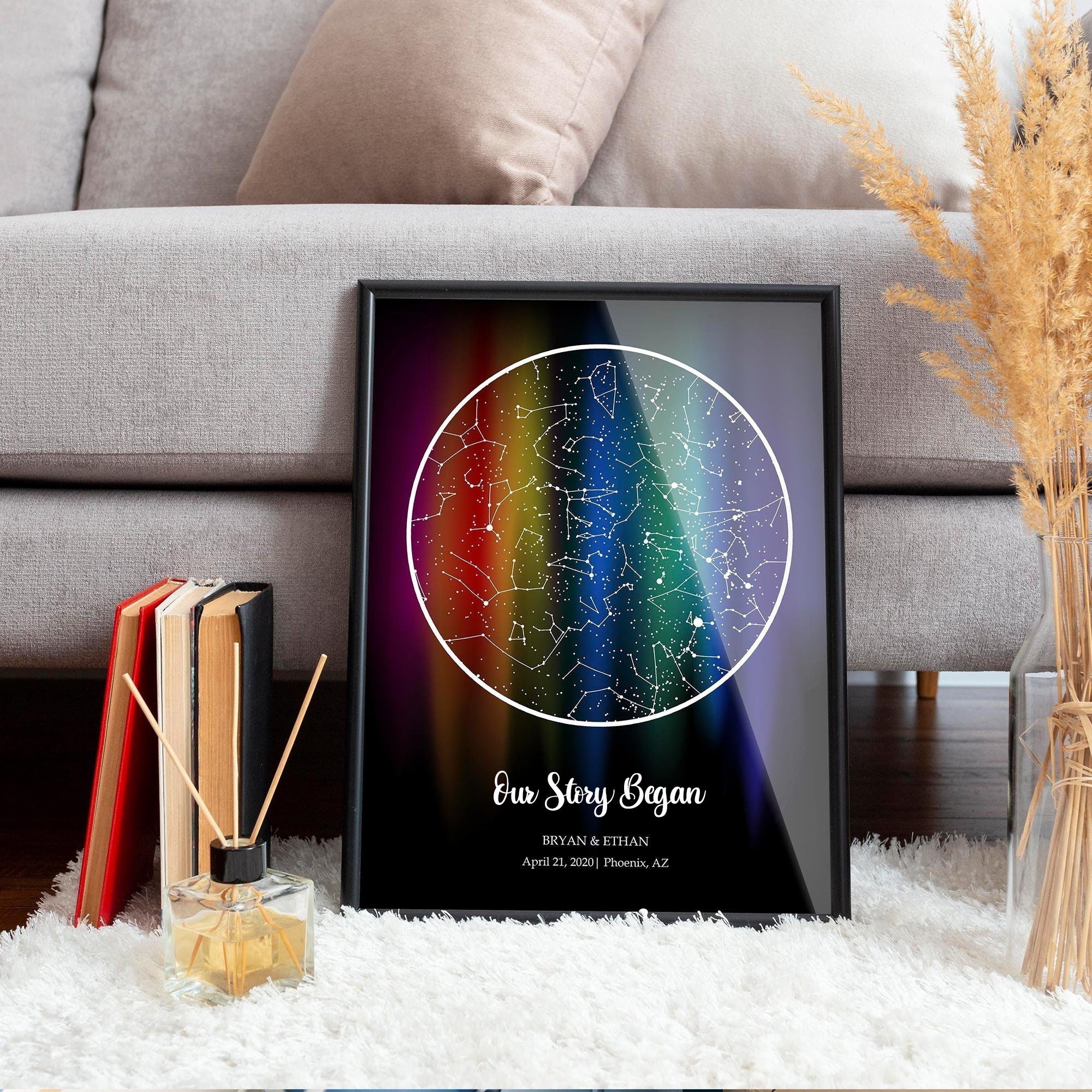 Personalized Star Map LGBTQ Rainbow Canvas Print - Custom Star Map by Date - Image 2