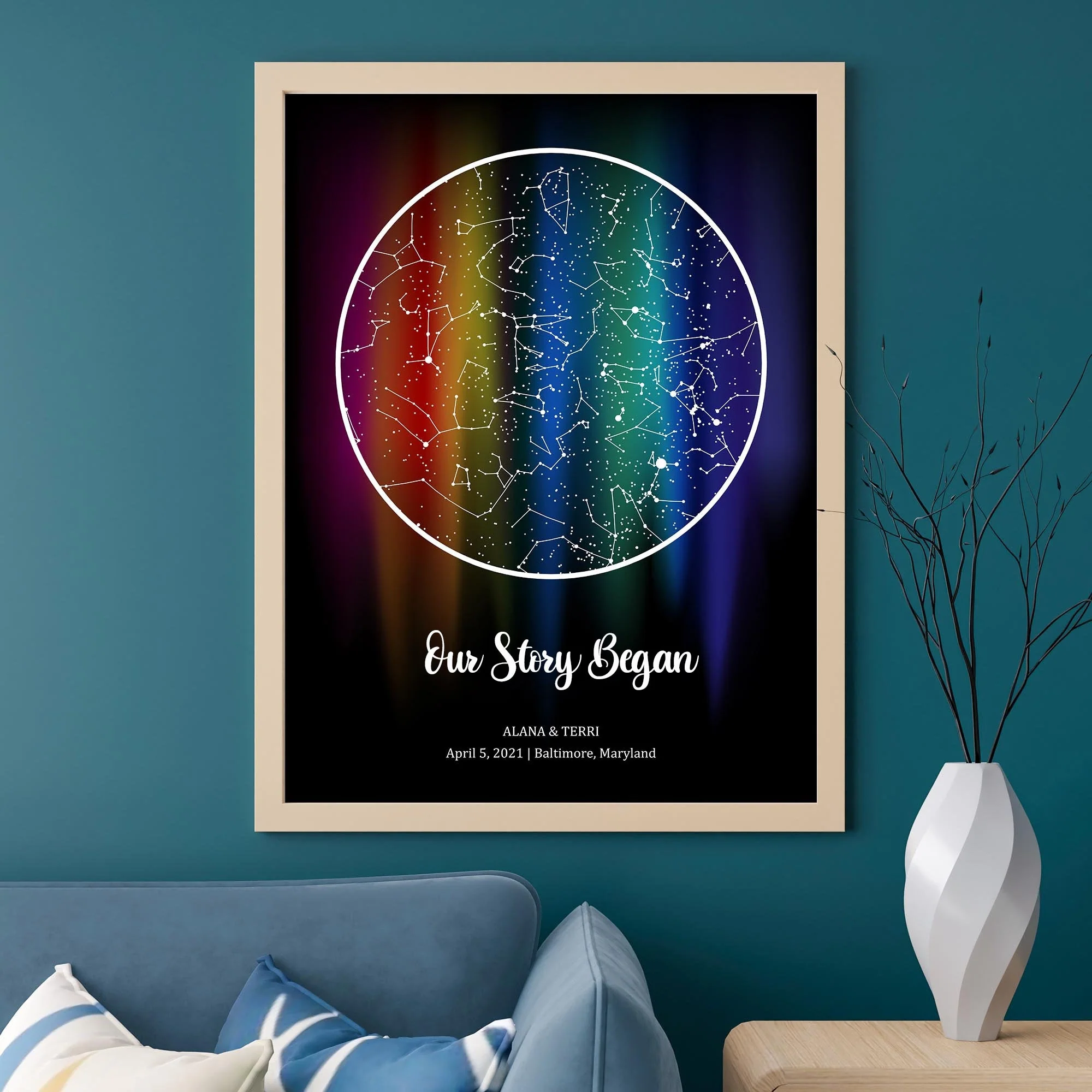 Personalized Star Map LGBTQ Rainbow Canvas Print - Custom Star Map by Date - Image 3