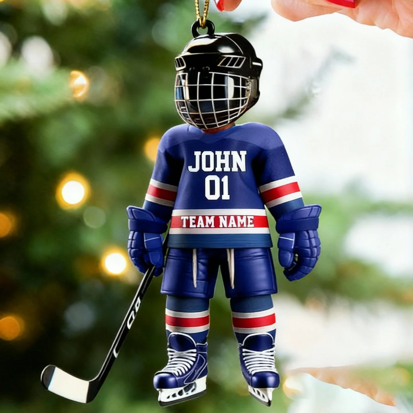 Personalized Stripe Ice Hockey Ornament for Hockey Player - Image 2