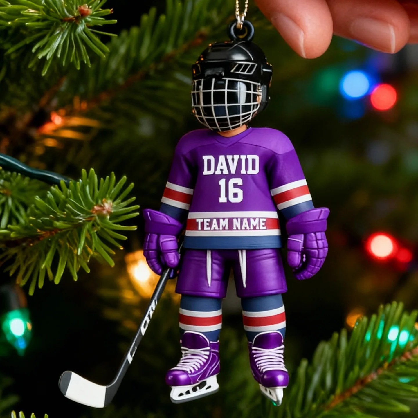 Personalized Stripe Ice Hockey Ornament for Hockey Player - Image 3