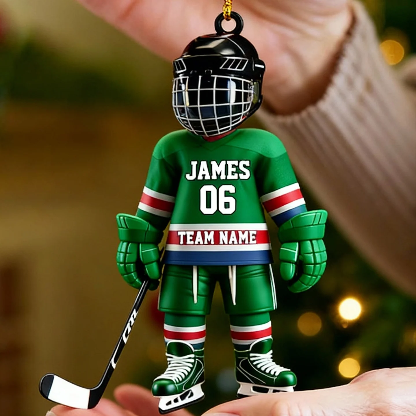 Personalized Stripe Ice Hockey Ornament for Hockey Player - Image 4