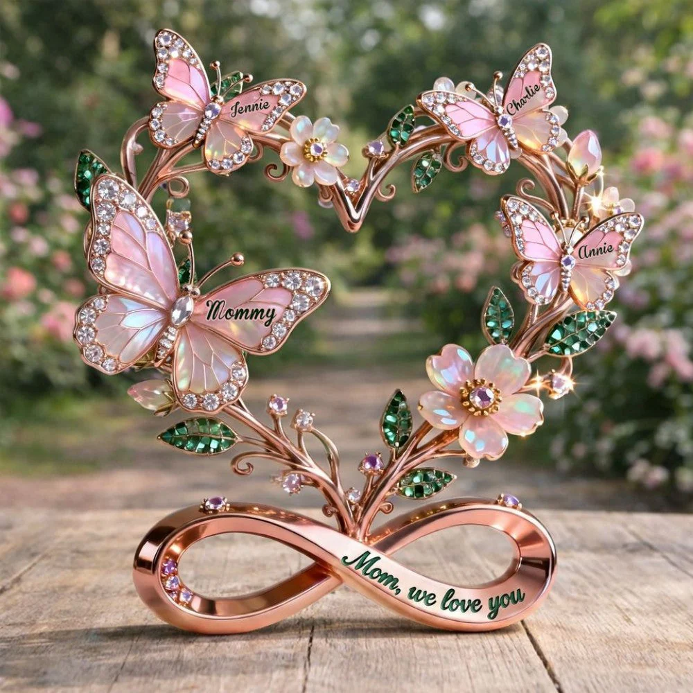 Personalized Stunning Butterflies On Mom Heart Acrylic Plaque, Gifts For Mom & Grandma - Image 2