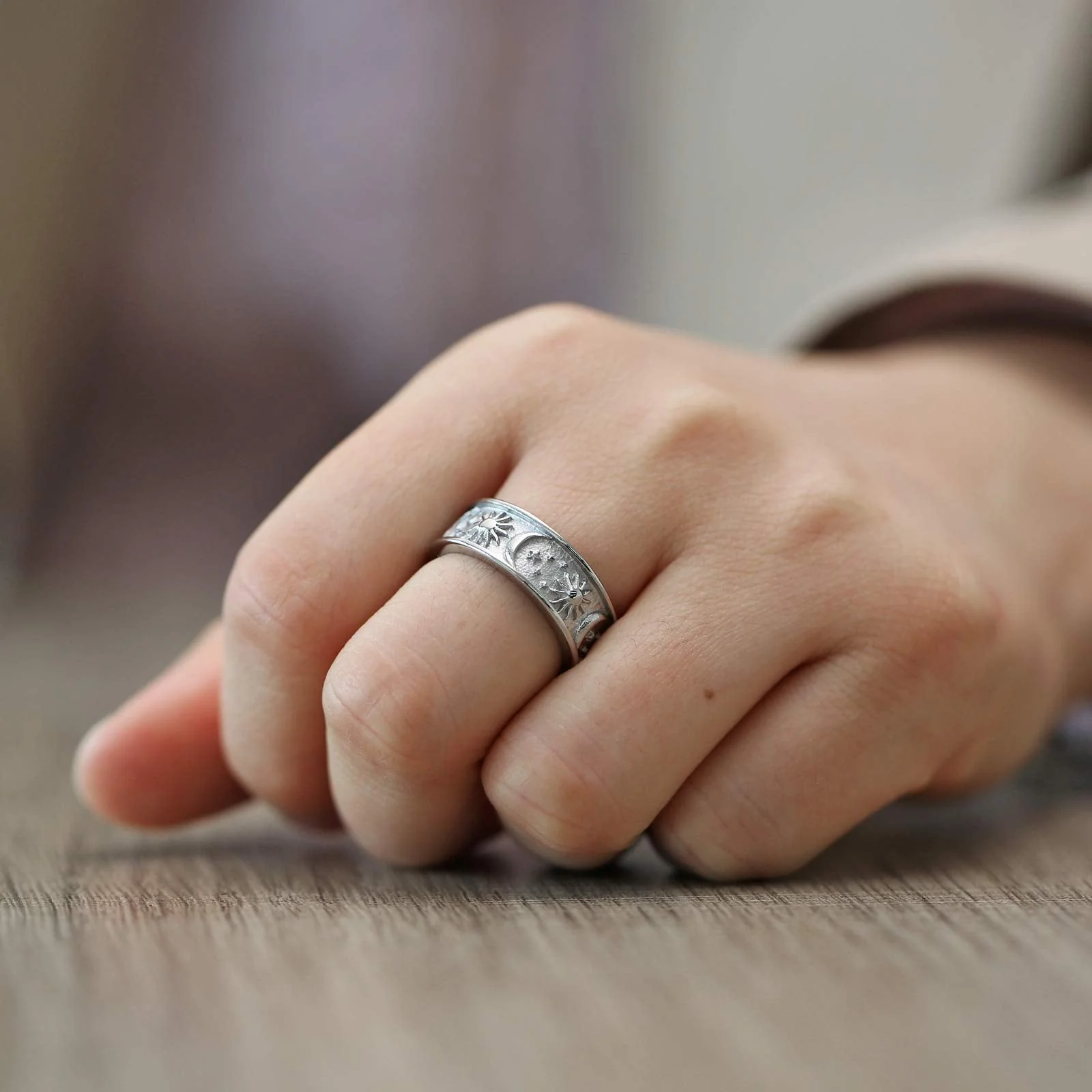 Personalized Sun Moon Star Ring For Couple, BBF, Engraved Vintage Rings - Image 3