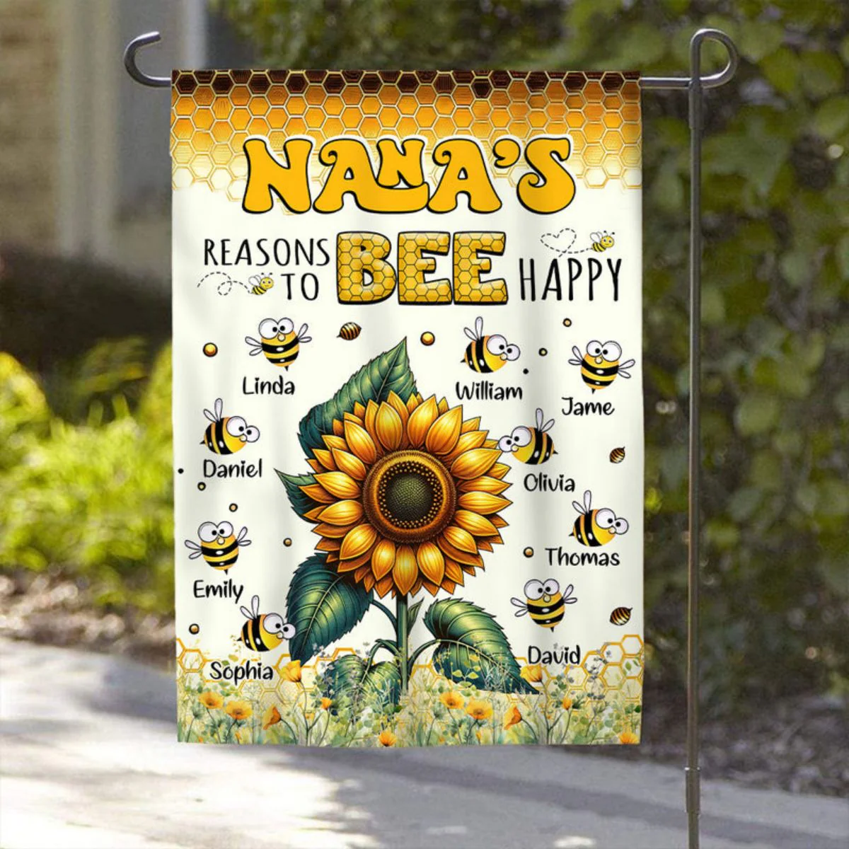 Personalized Sunflower Flag Gift For Grandma Auntie Mom - Reasons To Bee Happy - Image 3