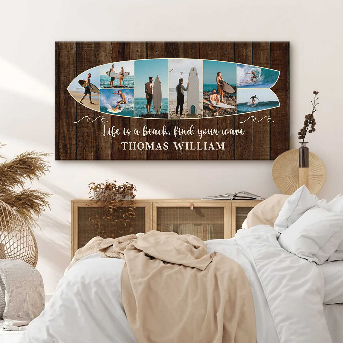 Personalized Surfboard Photo Canvas, Custom Surf Trip Pictures Collage, Surfer Gift, Summer Decor - Image 3