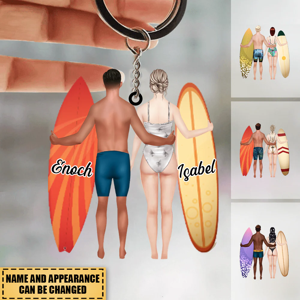 Personalized Surfing Couple To The Ocean Keychain