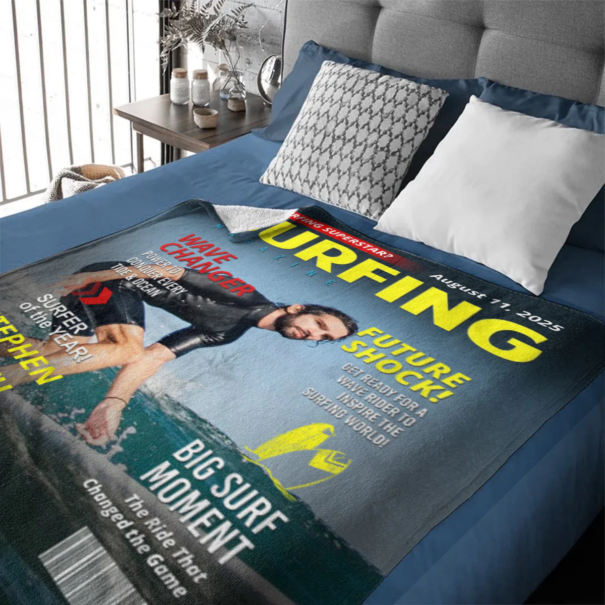 Personalized Surfing Photo Magazine Cover Blanket Gift For Surfers, Surfing Gift For Him - Image 2