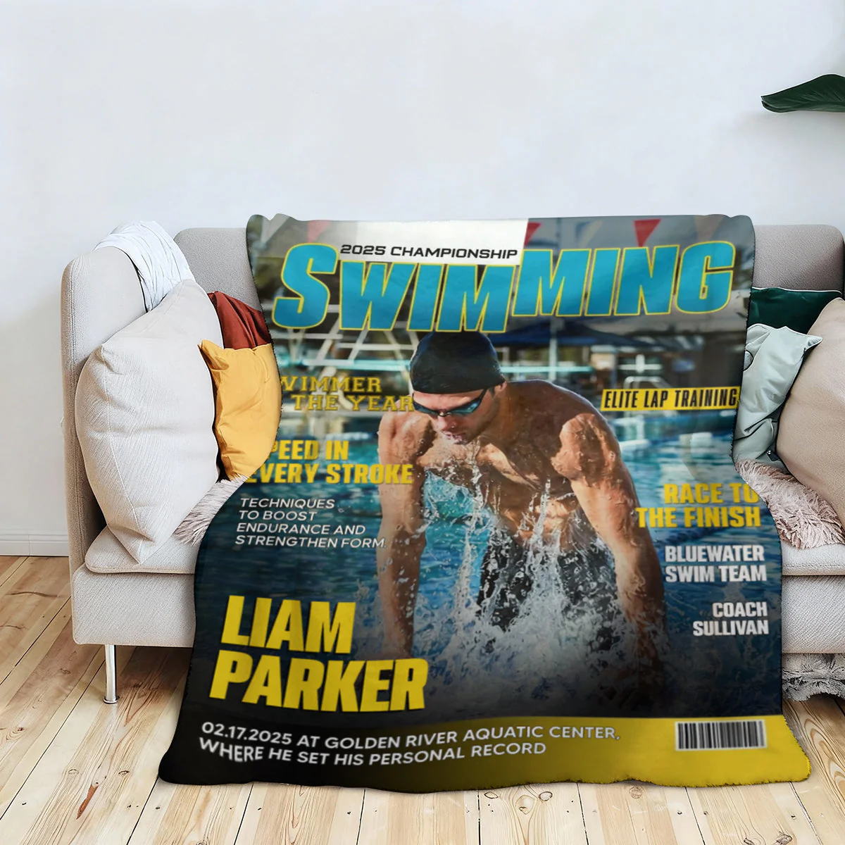 Personalized Swimming Magazine Cover Blanket, Swimming Athlete Gift, Unique Gifts For Swimmers - Image 3