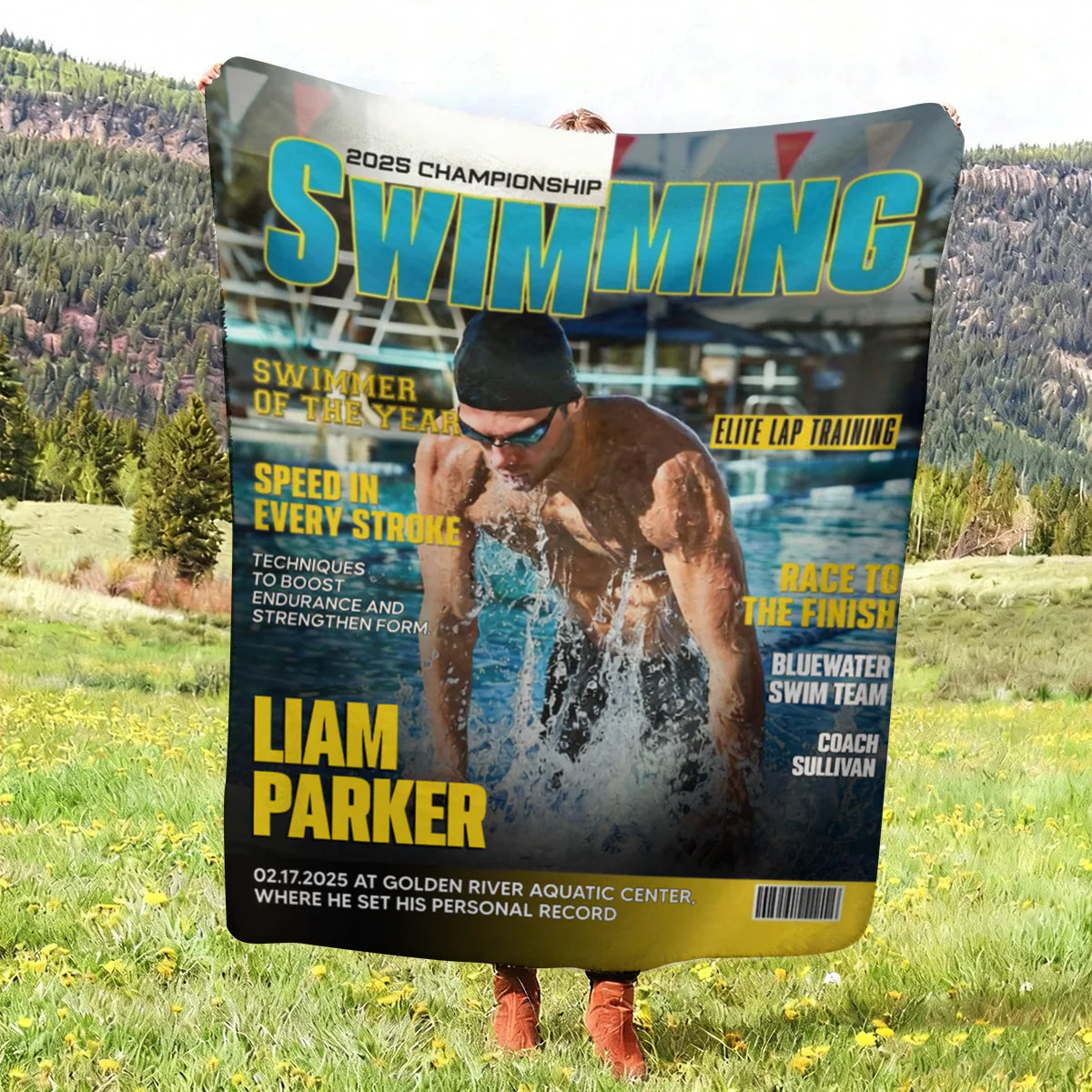 Personalized Swimming Magazine Cover Blanket, Swimming Athlete Gift, Unique Gifts For Swimmers - Image 6