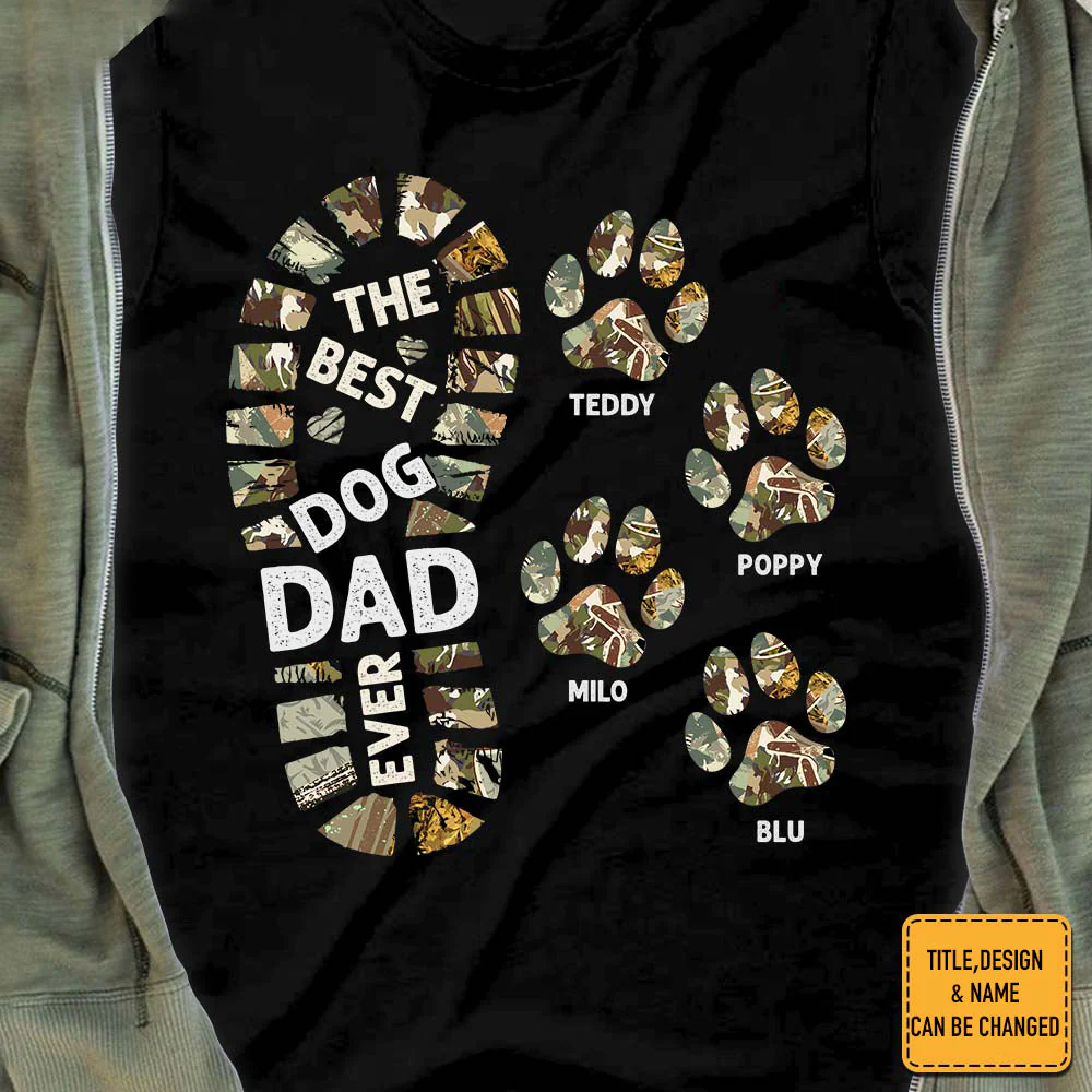 Personalized T-Shirt Dog Dad Foot Print Shirt - Image 2