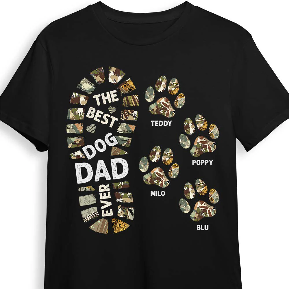 Personalized T-Shirt Dog Dad Foot Print Shirt - Image 3