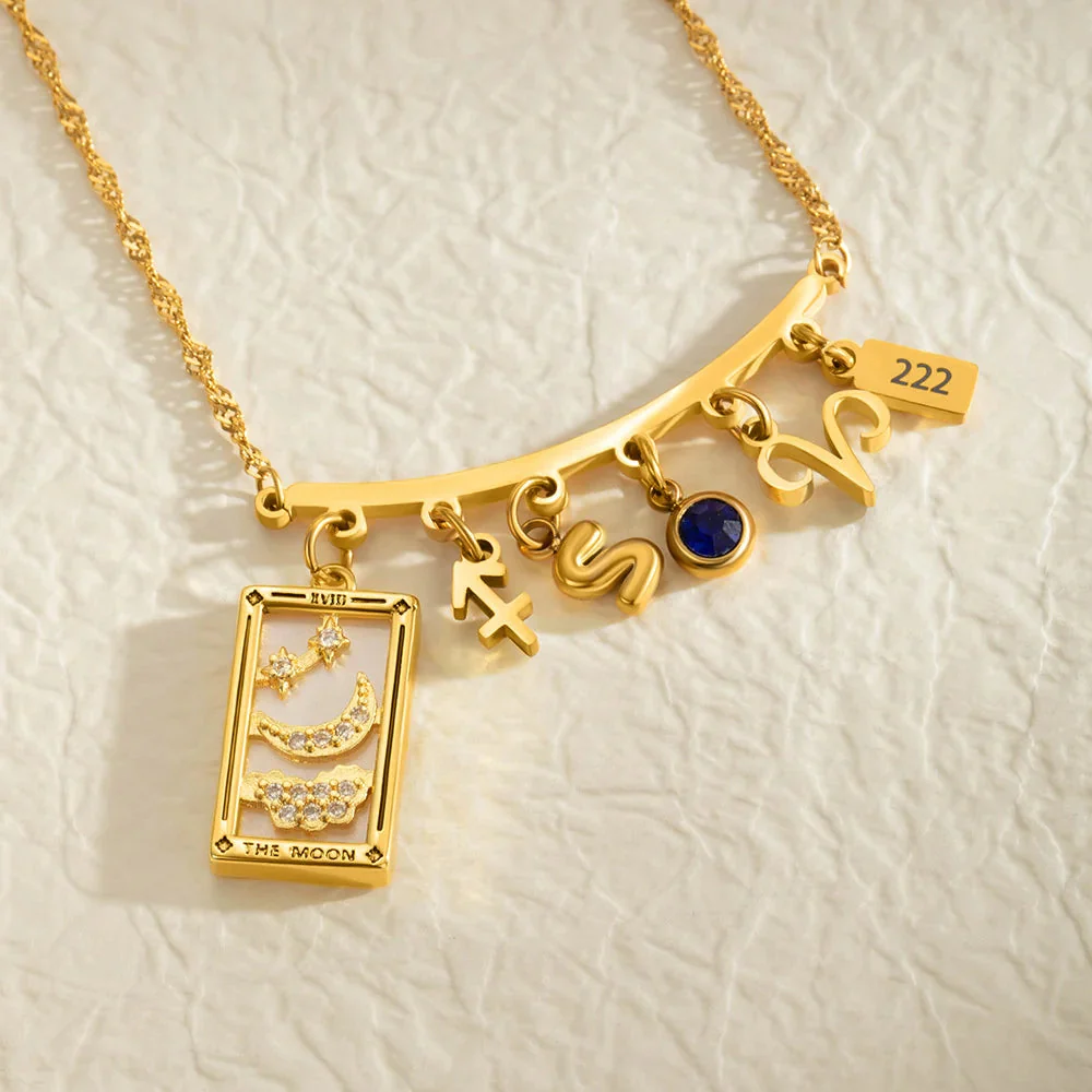 Personalized Tarot Zodiac Birthstone Initial Number Necklace Gift for Astrology Lovers - Image 10