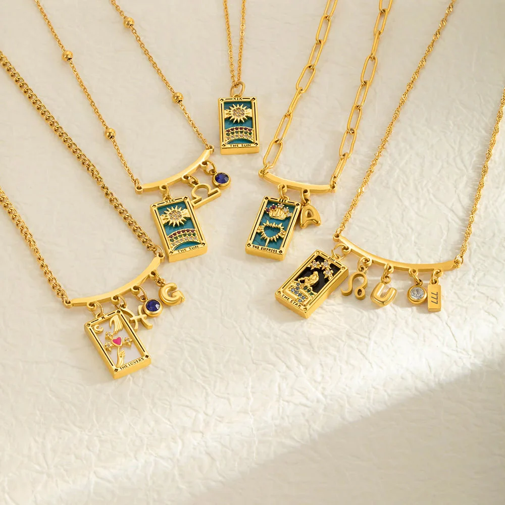 Personalized Tarot Zodiac Birthstone Initial Number Necklace Gift for Astrology Lovers - Image 11