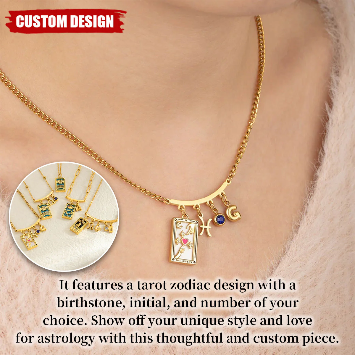 Personalized Tarot Zodiac Birthstone Initial Number Necklace Gift for Astrology Lovers - Image 2