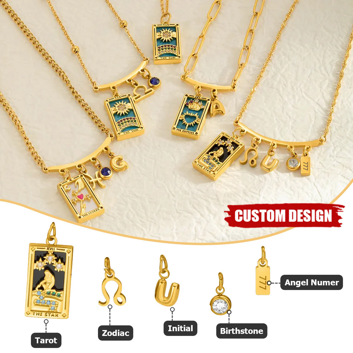 Personalized Tarot Zodiac Birthstone Initial Number Necklace Gift for Astrology Lovers - Image 3