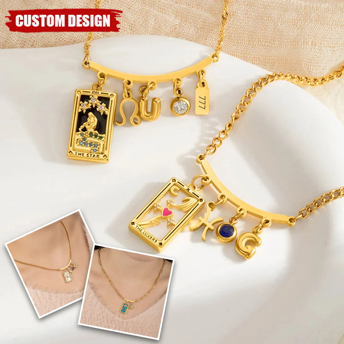 Personalized Tarot Zodiac Birthstone Initial Number Necklace Gift for Astrology Lovers - Image 4