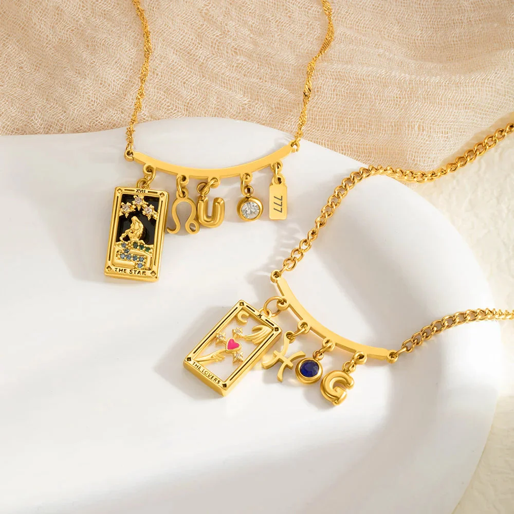Personalized Tarot Zodiac Birthstone Initial Number Necklace Gift for Astrology Lovers - Image 5
