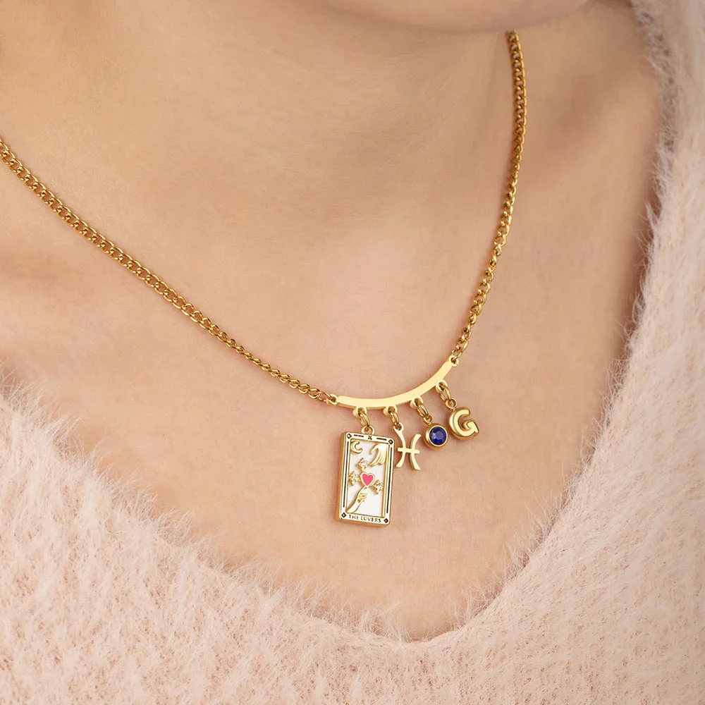 Personalized Tarot Zodiac Birthstone Initial Number Necklace Gift for Astrology Lovers - Image 7