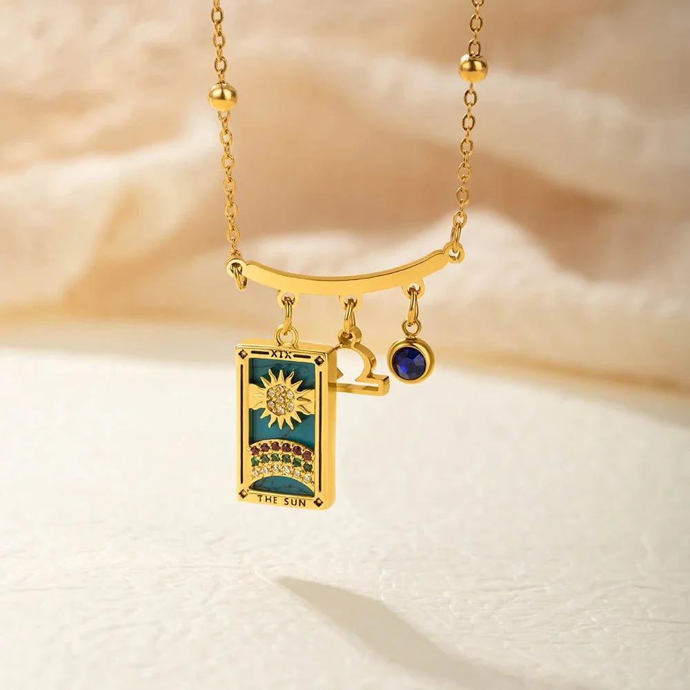 Personalized Tarot Zodiac Birthstone Initial Number Necklace Gift for Astrology Lovers - Image 8