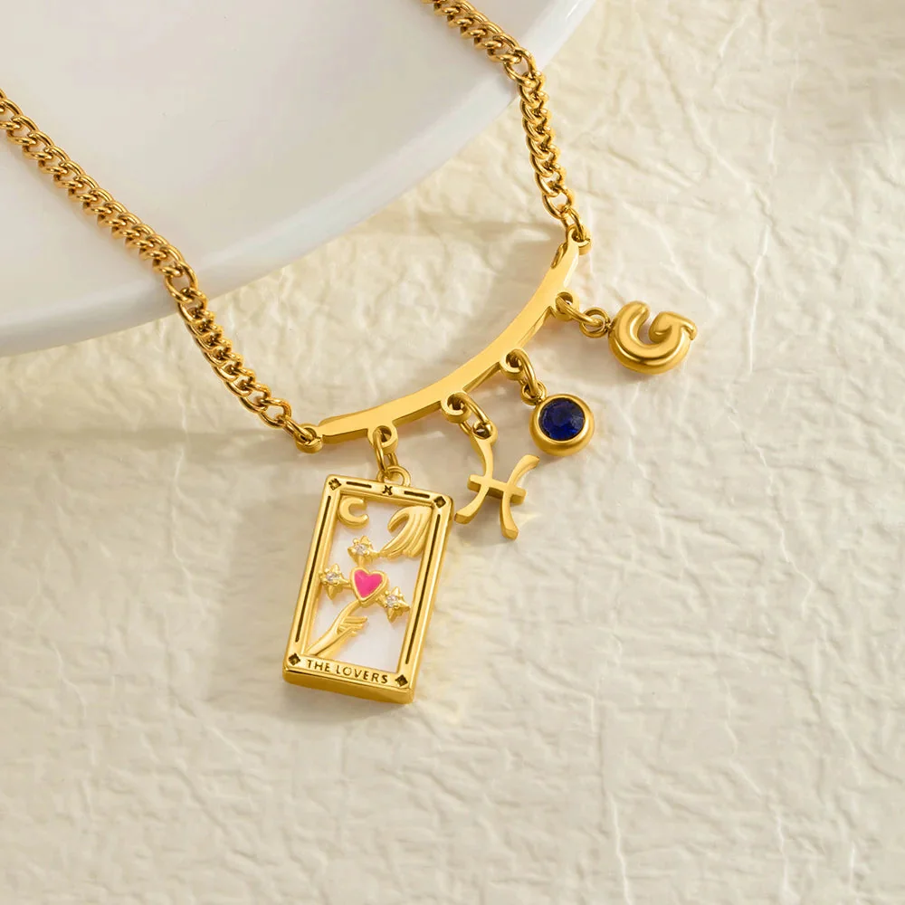 Personalized Tarot Zodiac Birthstone Initial Number Necklace Gift for Astrology Lovers - Image 9