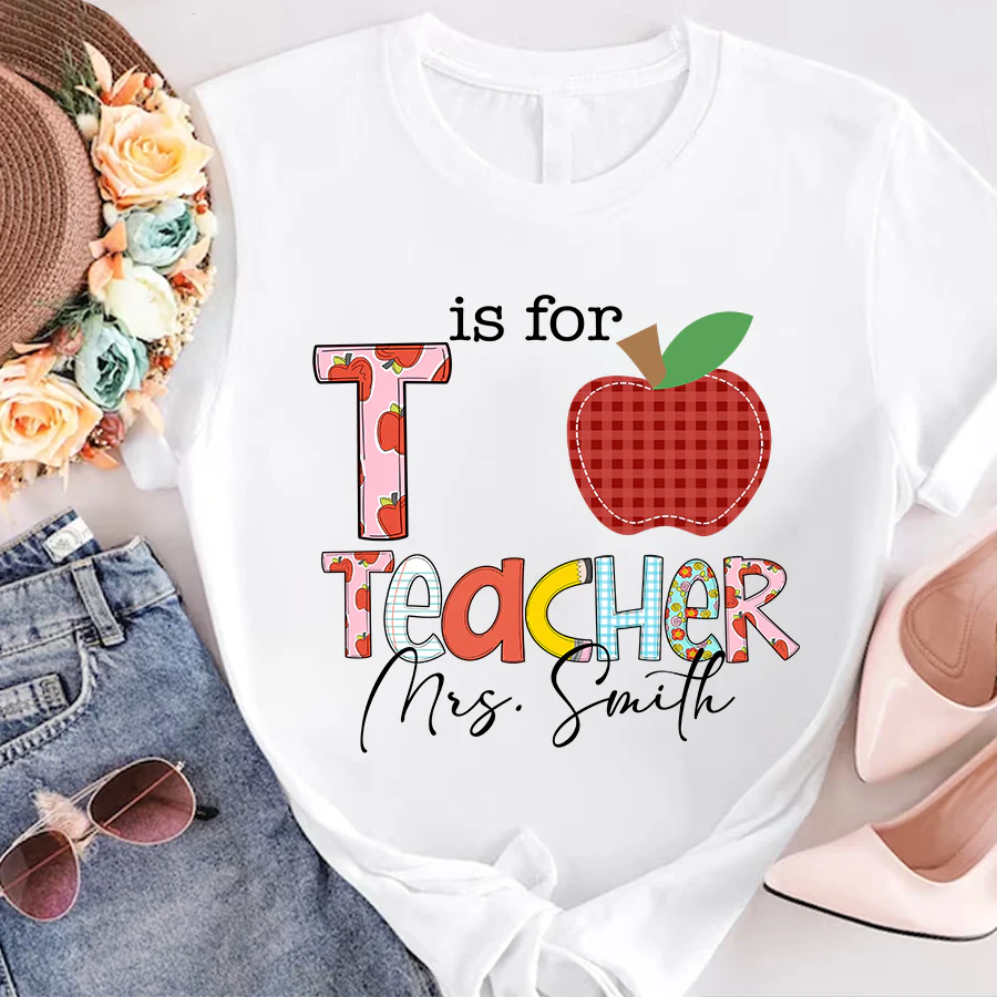 Personalized Teach Them Love Them Watch Them Grow Teacher T-Shirt - Image 4