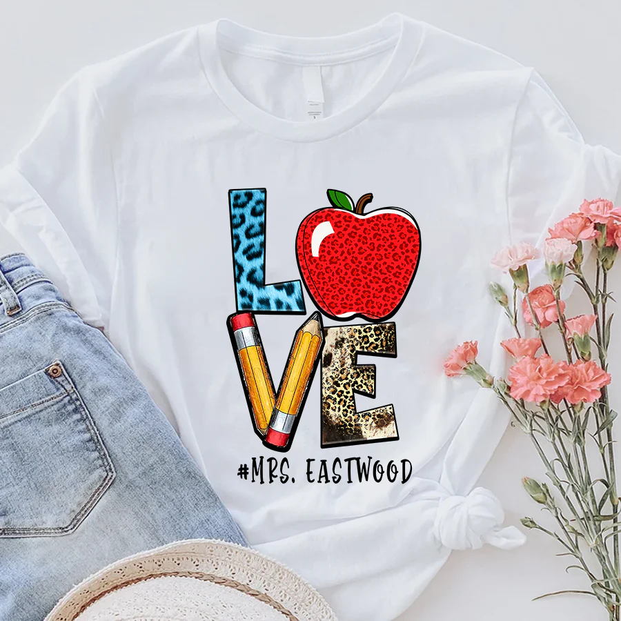 Personalized Teach Them Love Them Watch Them Grow Teacher T-Shirt - Image 5