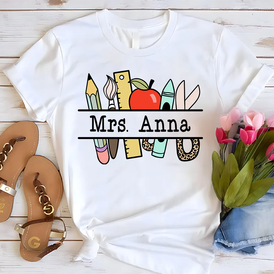 Personalized Teach Them Love Them Watch Them Grow Teacher T-Shirt - Image 6