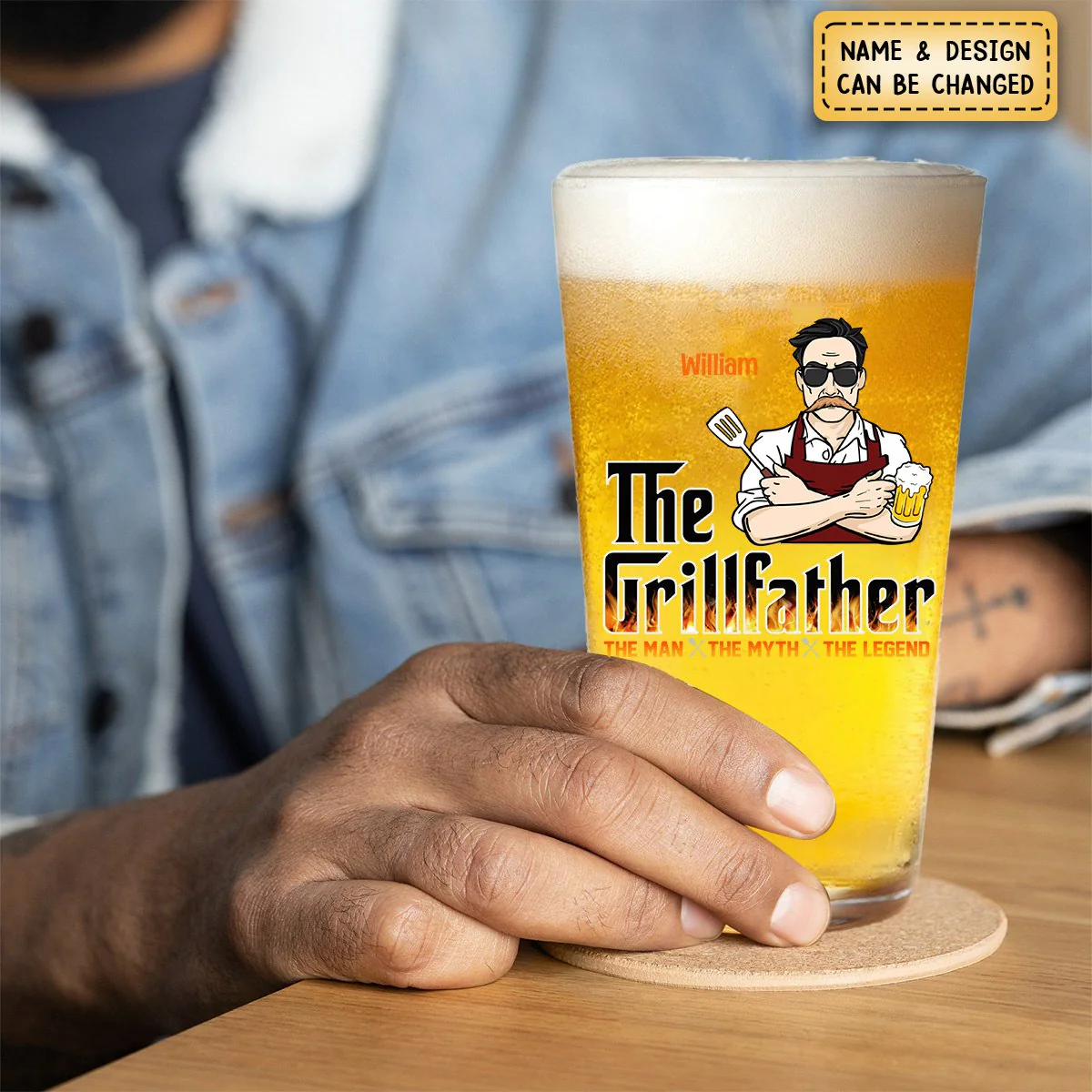 Personalized The Grillfather, The Real Master Family Beer Glass - Image 3