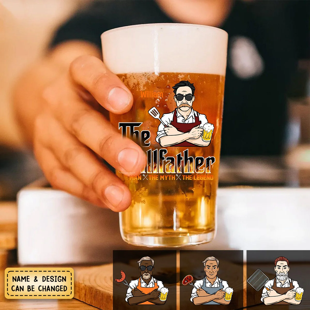 Personalized The Grillfather, The Real Master Family Beer Glass - Image 5