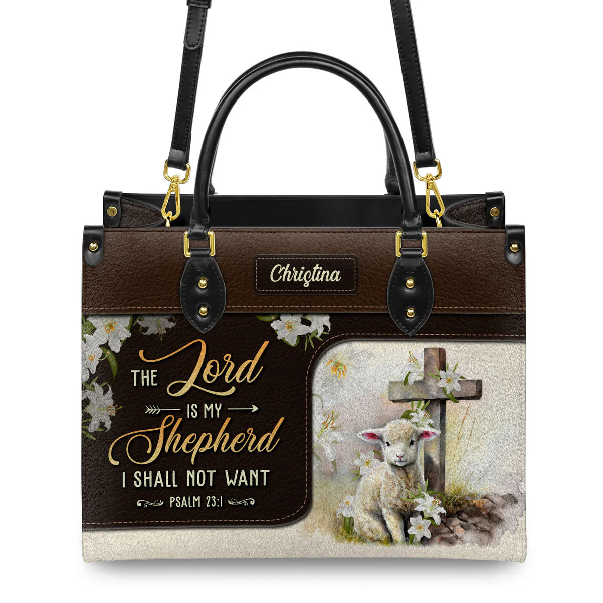 Personalized The Lord Is My Shepherd-Bible Verse Leather Bag - Image 2