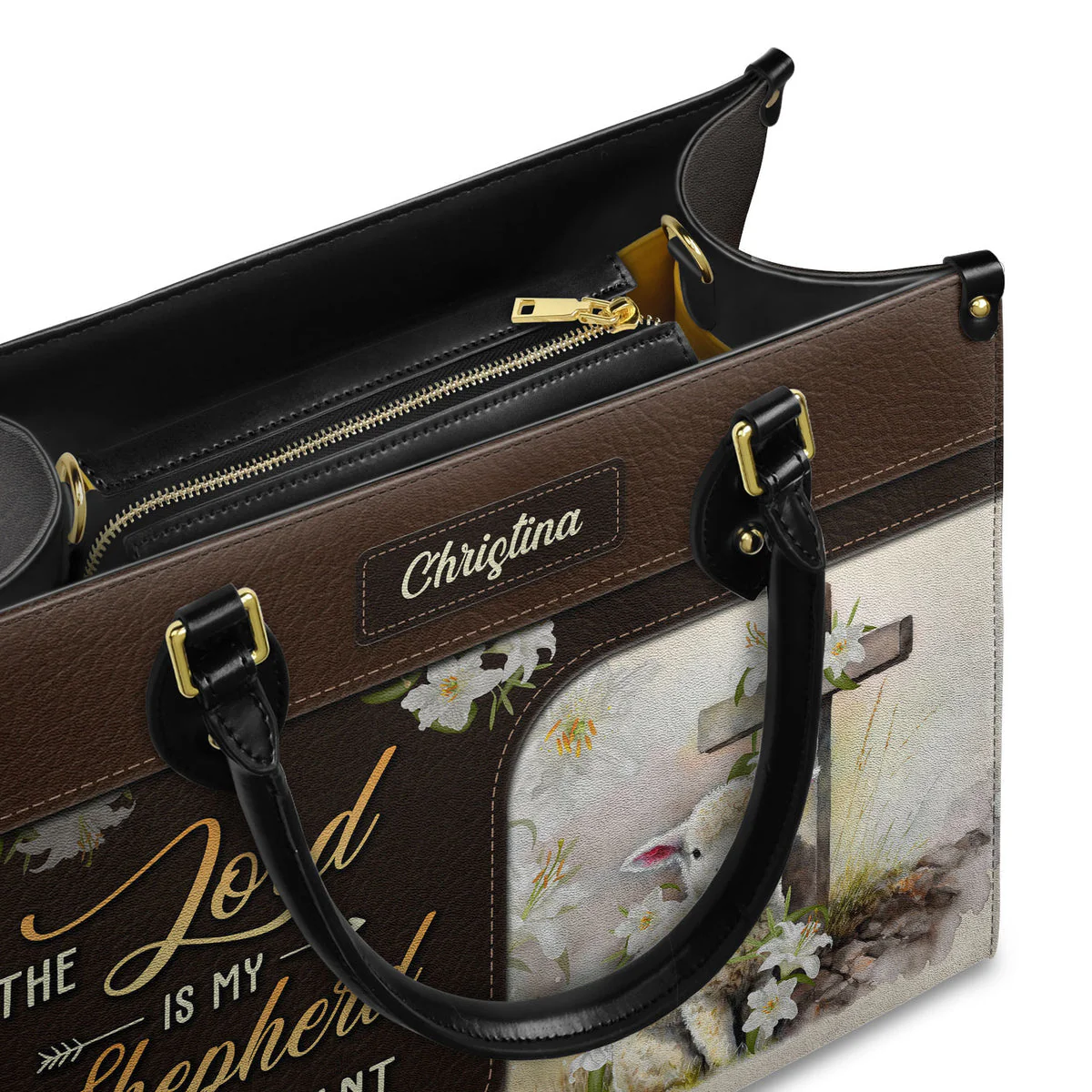 Personalized The Lord Is My Shepherd-Bible Verse Leather Bag - Image 3