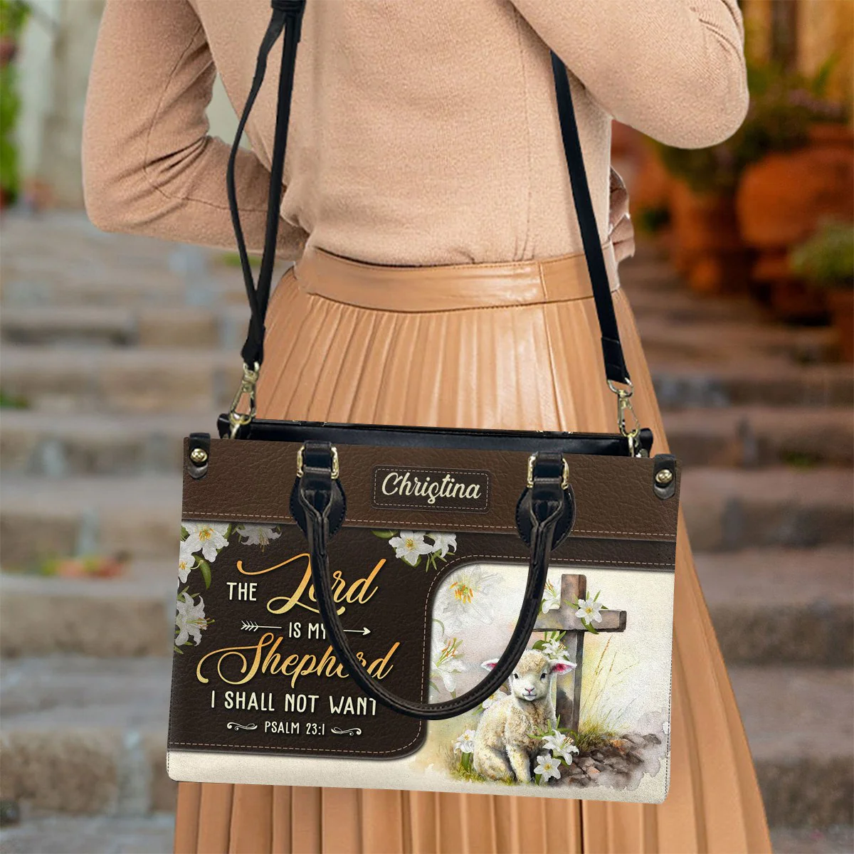 Personalized The Lord Is My Shepherd-Bible Verse Leather Bag - Image 6