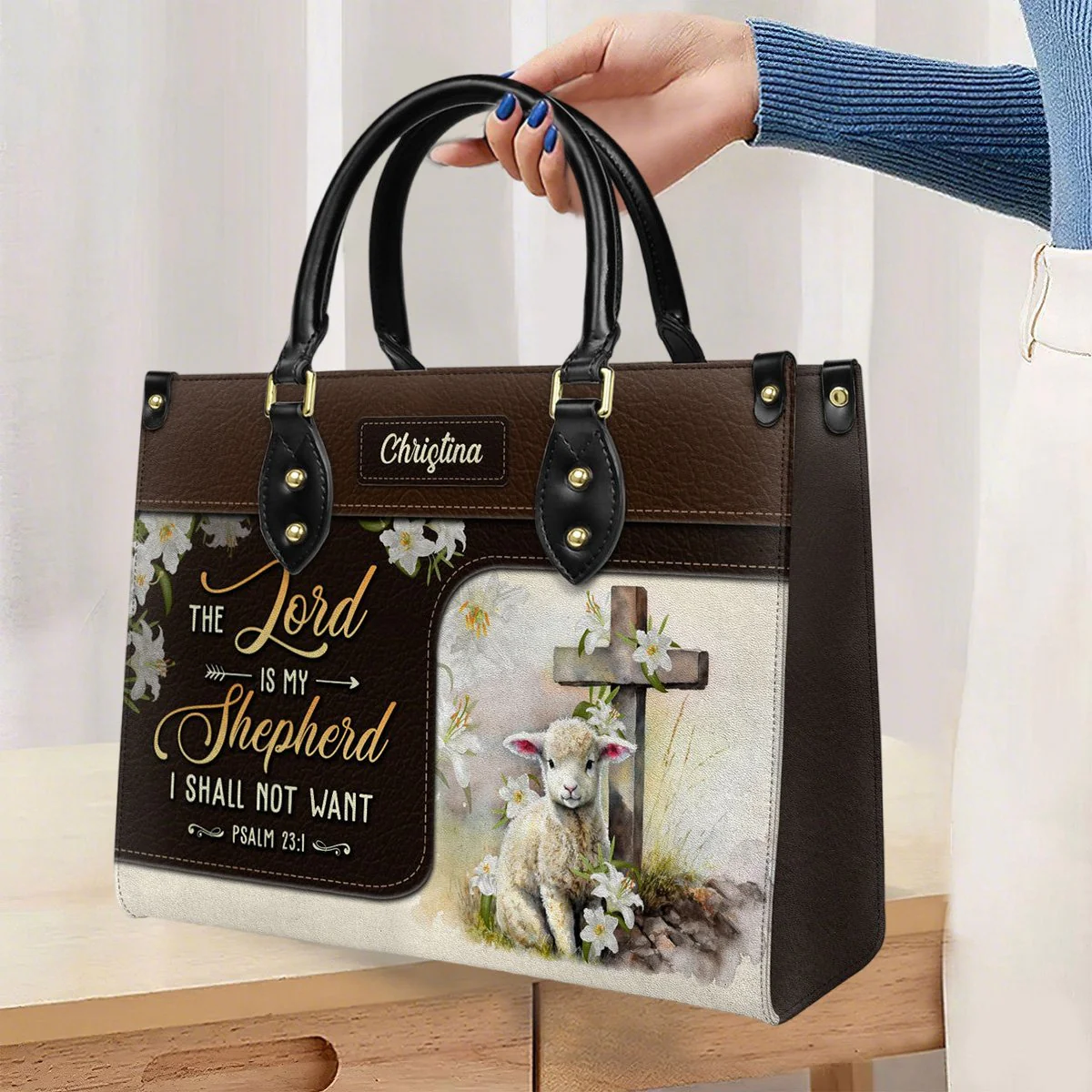 Personalized The Lord Is My Shepherd-Bible Verse Leather Bag - Image 8