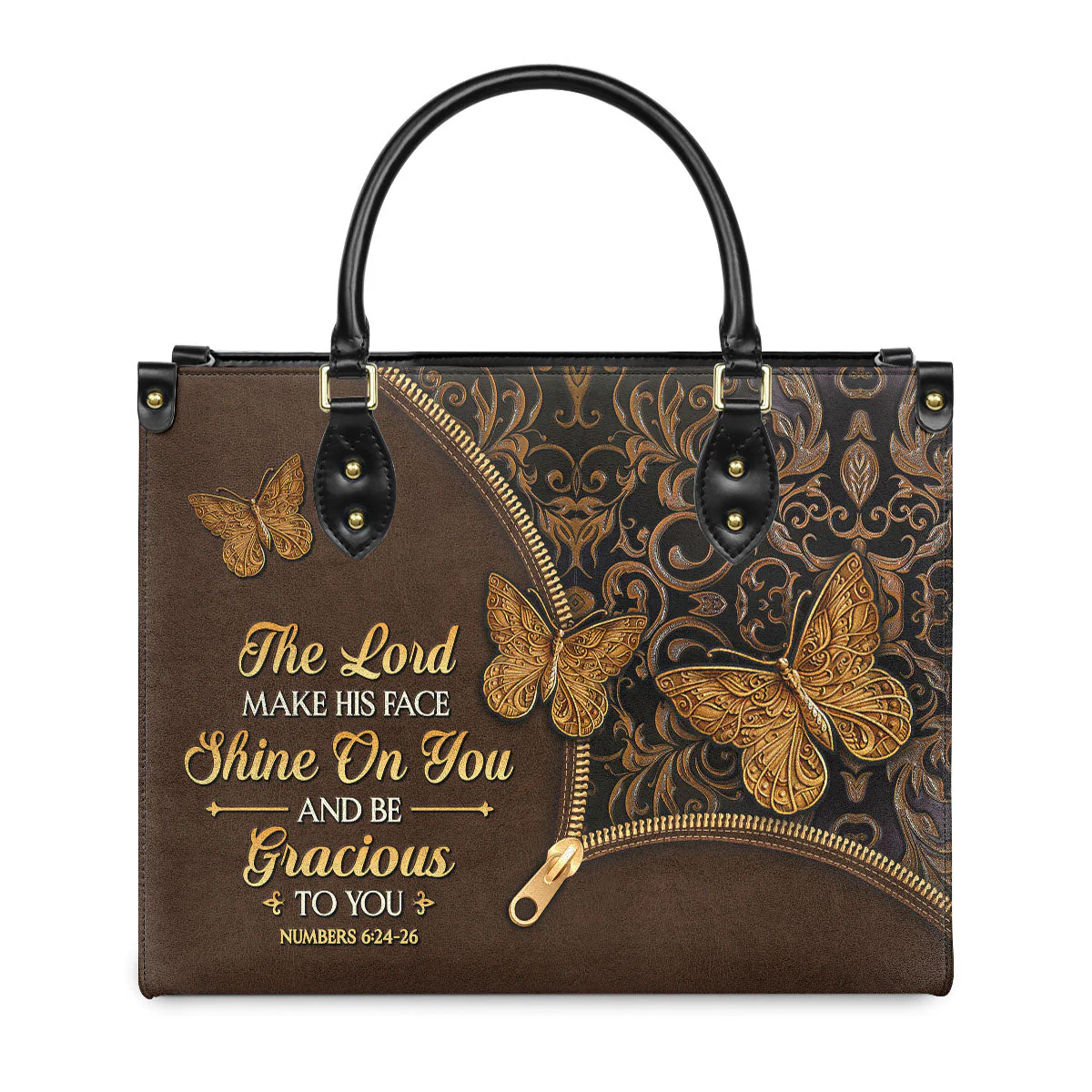Personalized The Lord make his face shine on you and be gracious-Bible Verse Leather Bag - Image 2