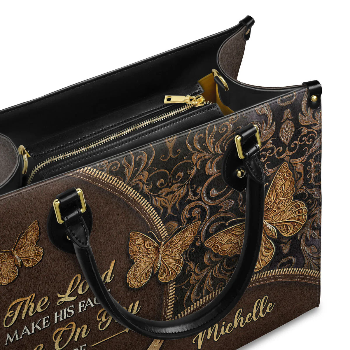 Personalized The Lord make his face shine on you and be gracious-Bible Verse Leather Bag - Image 4