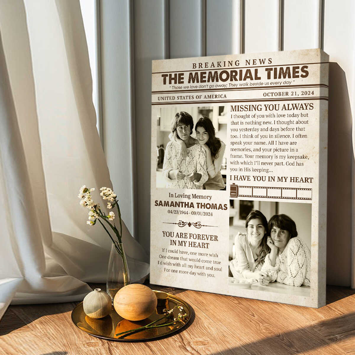 Personalized The Memorial Times Newspaper Canvas Poster - Image 2