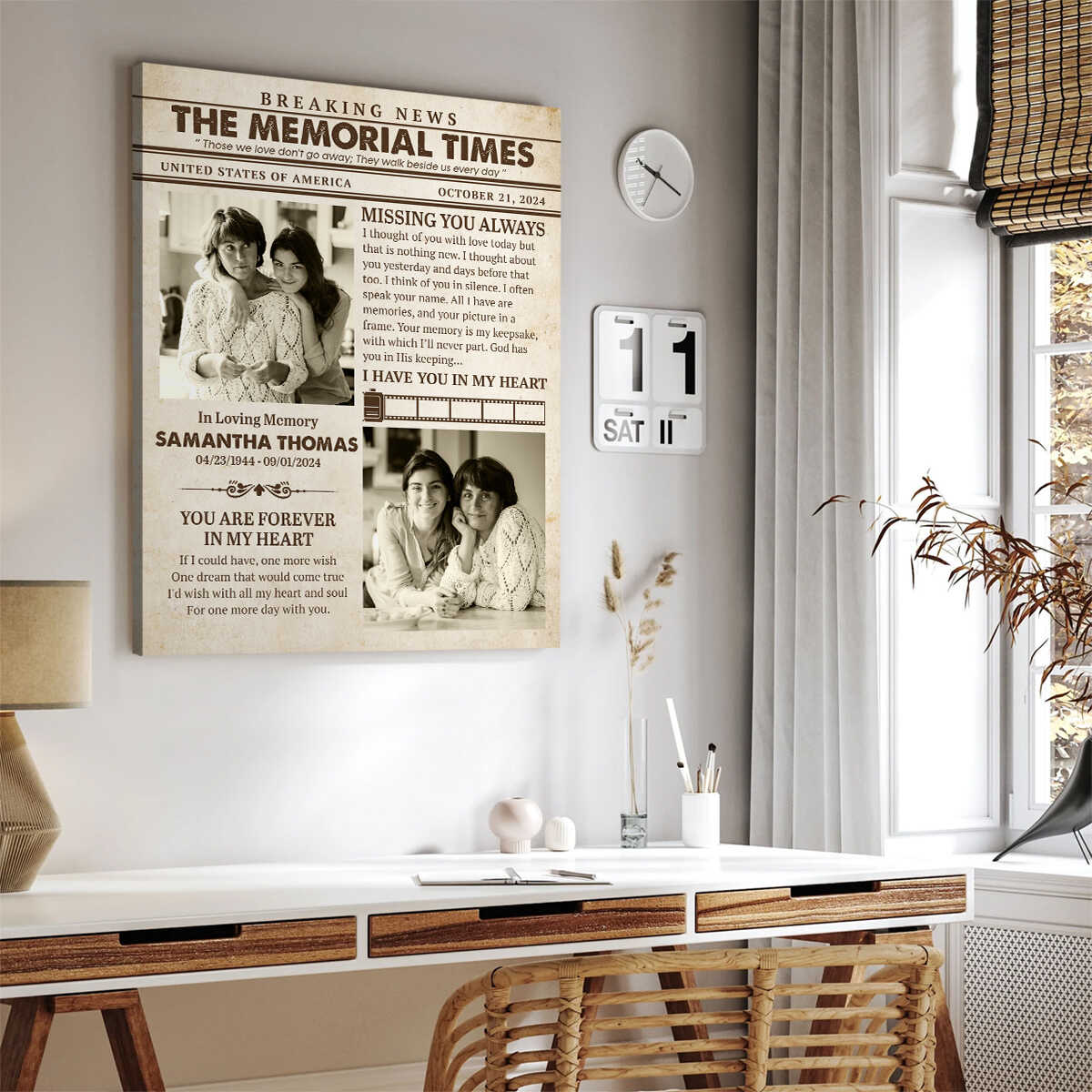 Personalized The Memorial Times Newspaper Canvas Poster - Image 4