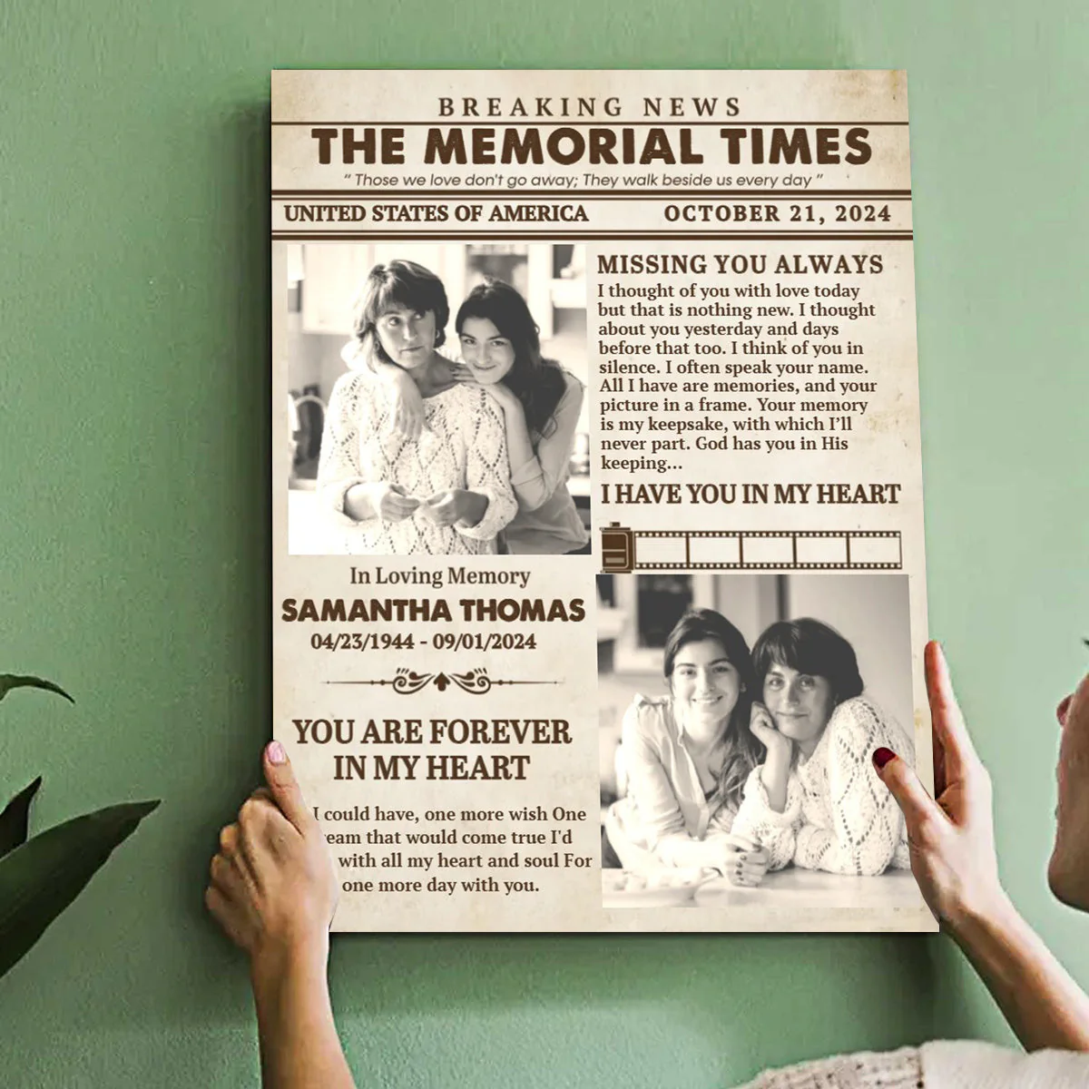 Personalized The Memorial Times Newspaper Canvas Poster - Image 5