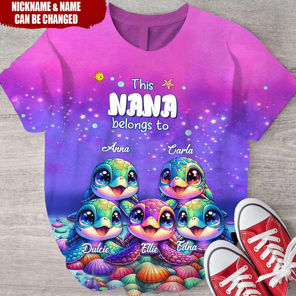 Personalized This Grandma belongs to Colorful Turtle 3D T-shirt - Image 2