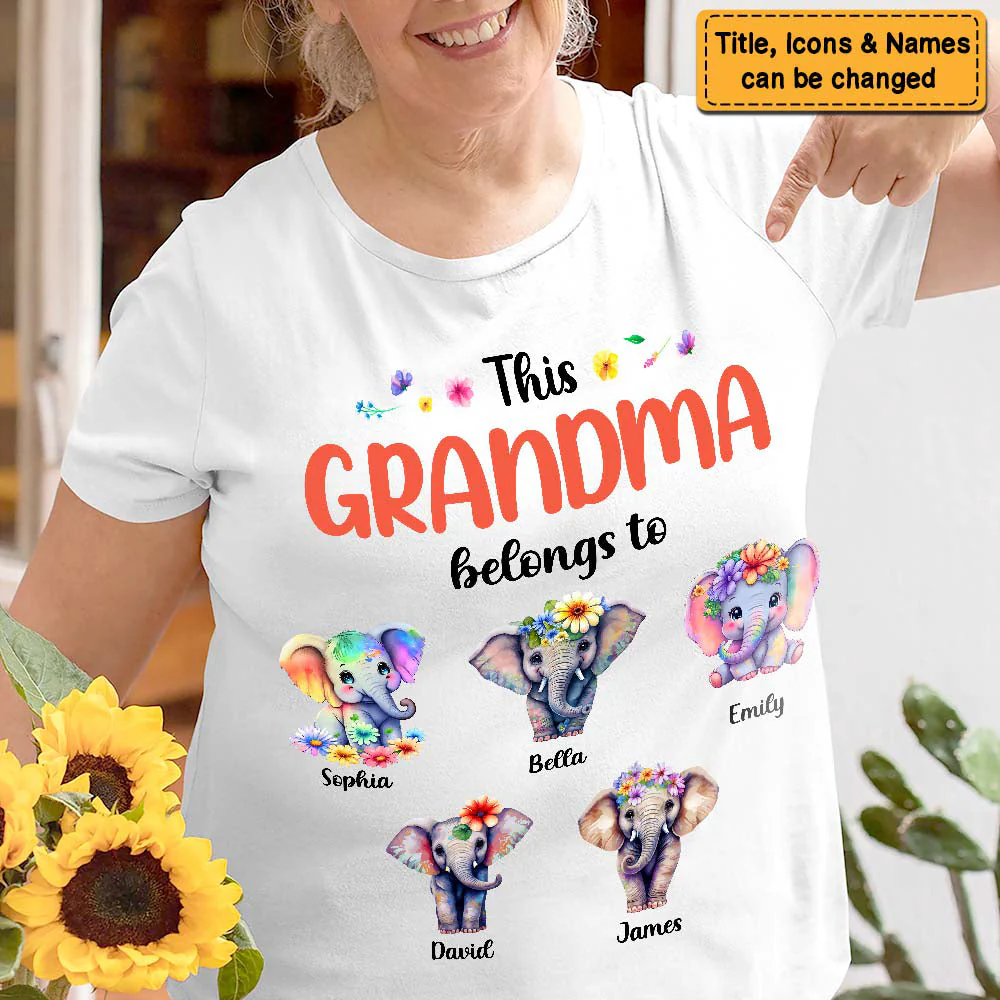 Personalized This Grandma Belongs To Elephant T-Shirt - Image 3