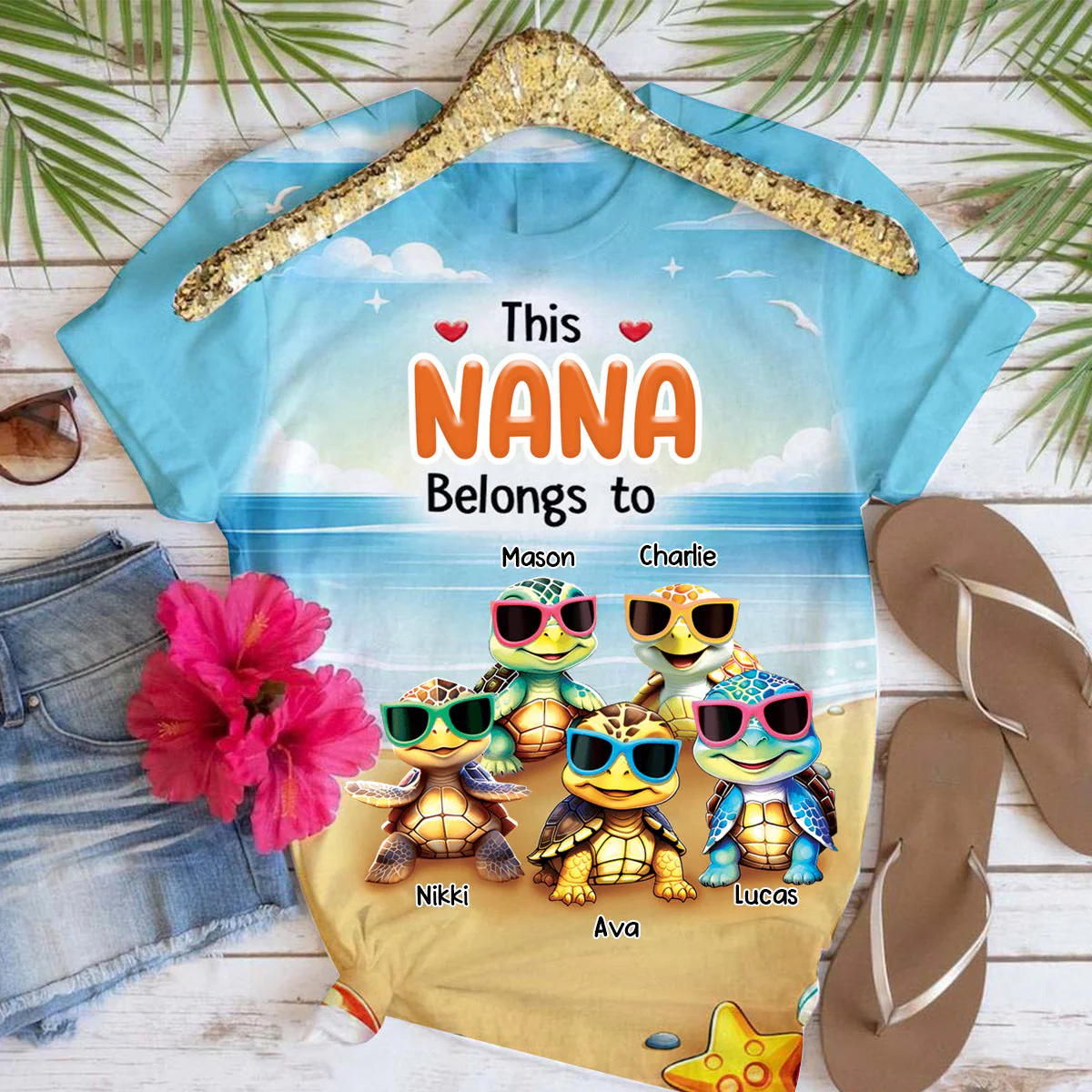 Personalized This Grandma Belongs To Kids Turtle Beach T-shirt - Image 3