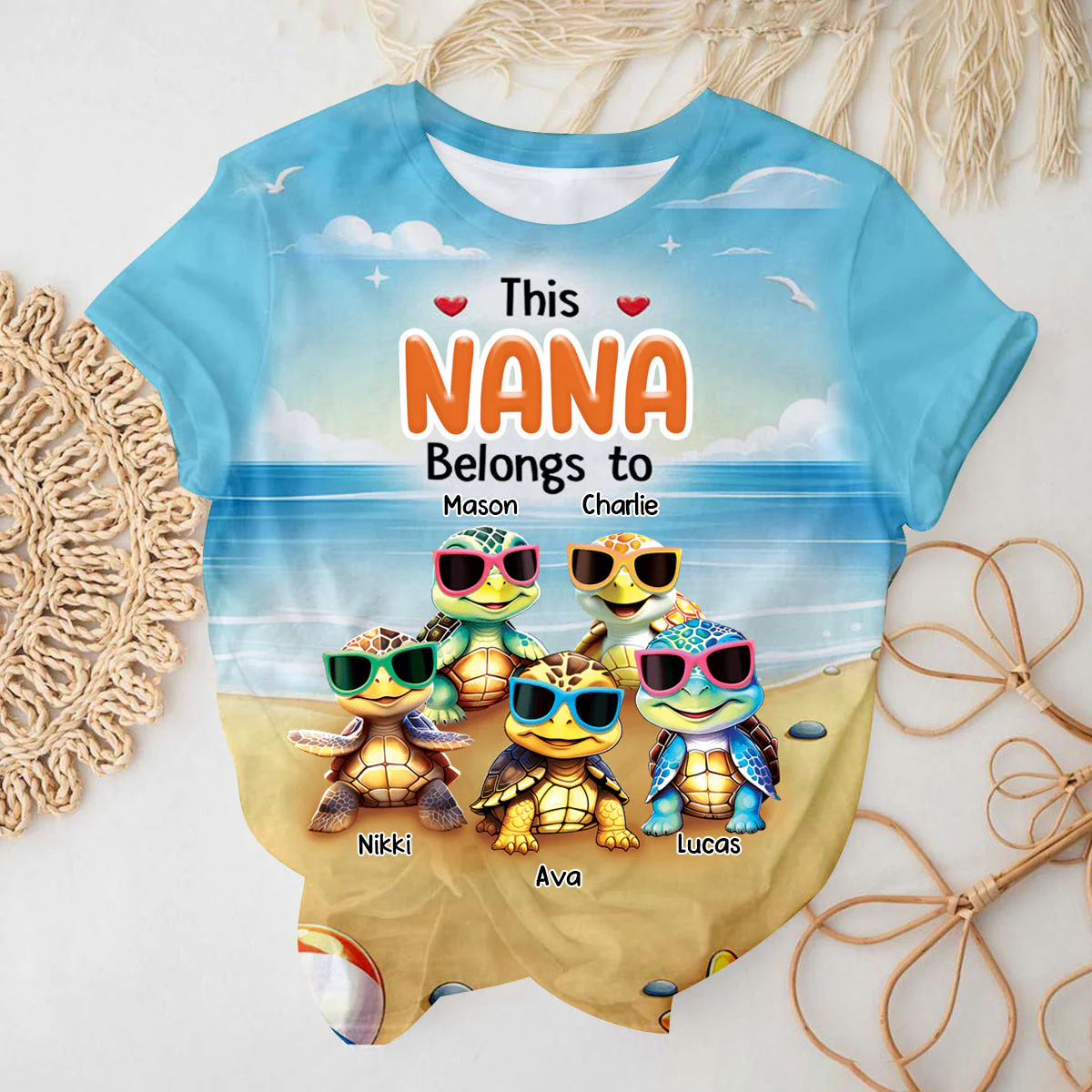 Personalized This Grandma Belongs To Kids Turtle Beach T-shirt - Image 4
