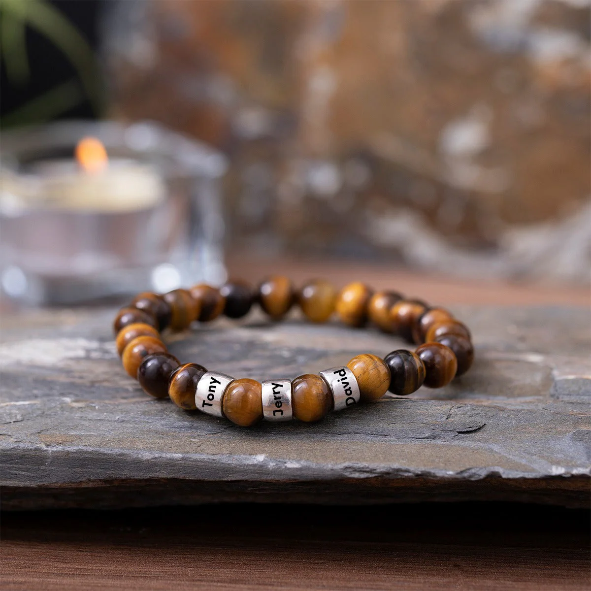 Personalized Tiger's Eye Stone Bead Bracelet for Family,Custom 1-8 Name - Image 5